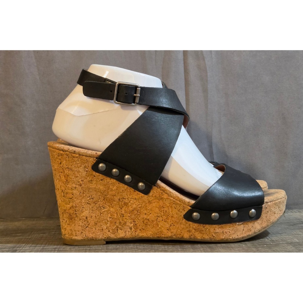 Lucky Brand Missey Cork Wedge Sandals Women's Size 7.5 Black